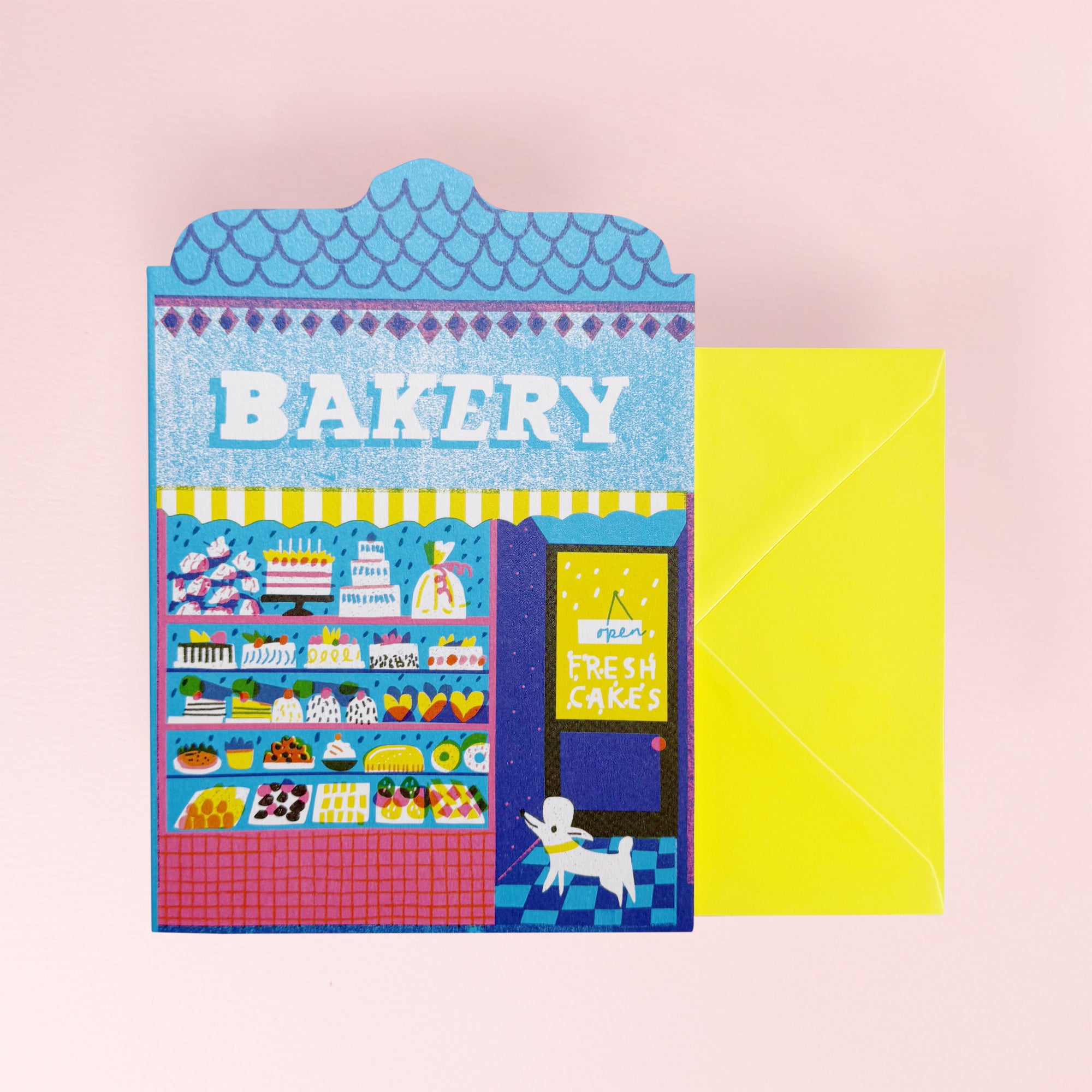 Bakery themed greeting card and yellow envelope