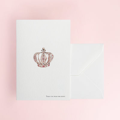 Card with a decorative crown design with 'today you wear the crown' written at the bottom of the greeting card