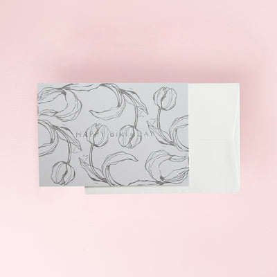 Greeting card with tulip design and 'Happy Birthday' text