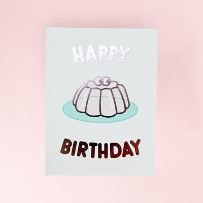 greeting card with a jelly figure on it and happy birthday stated
