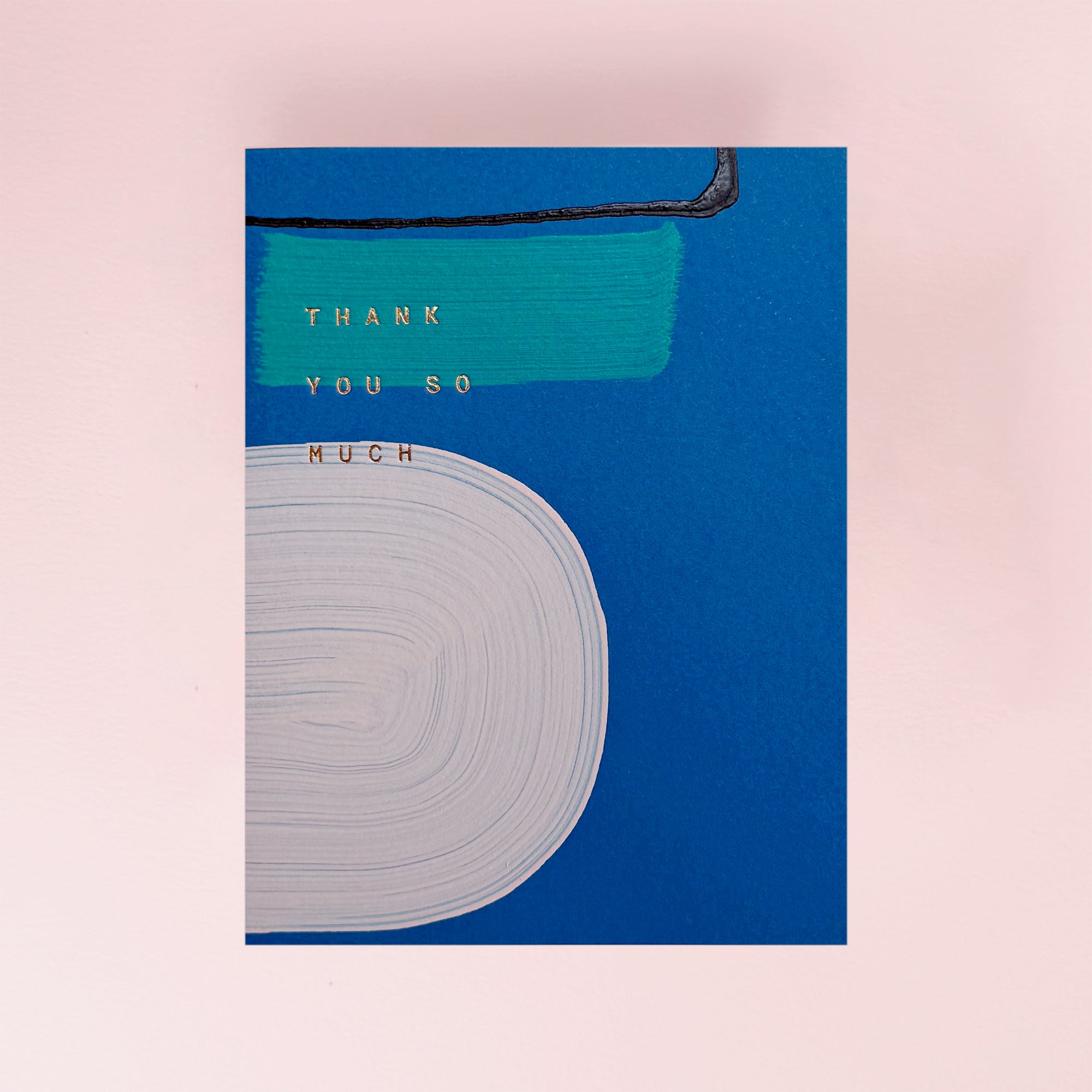 Blue card with 'Thank you so much' text on an abstract card design