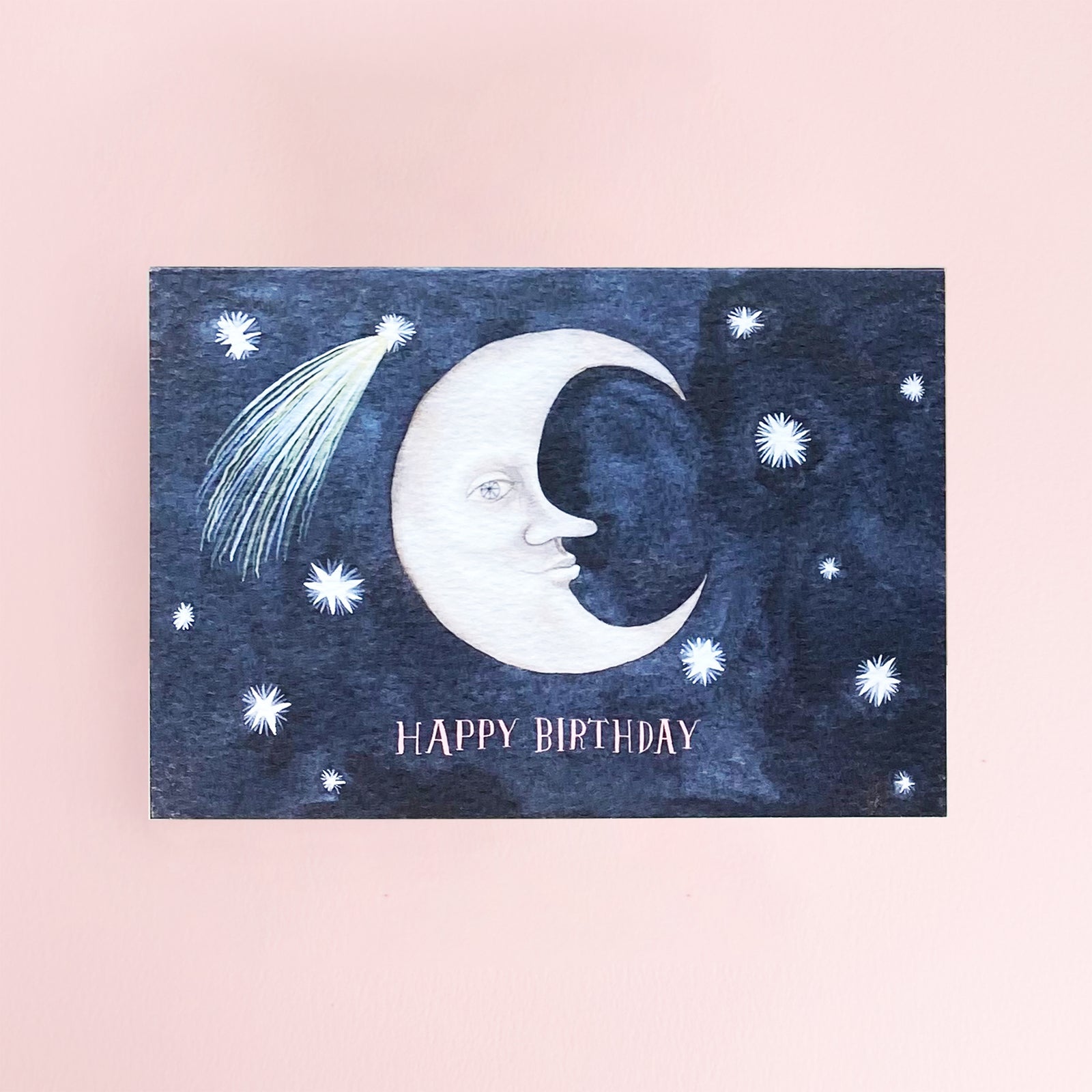 Moon and Shooting Star Happy Birthday Card by Eleanor Percival
